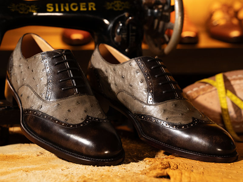鴕鳥皮鑲拼香檳鞋Spectator Shoes